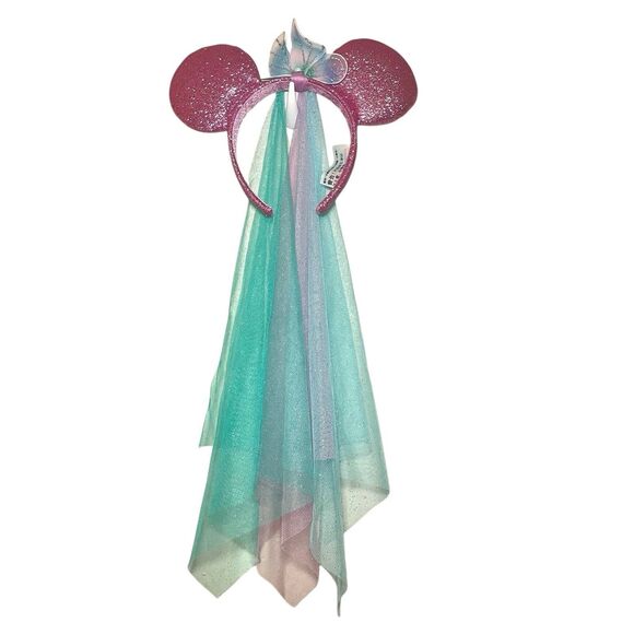 Disney Parks Sparkly Minnie Mouse Ears Glitter Butterfly Veil Pink Disneyland - Picture 1 of 6